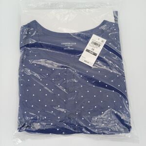 Charter Club Pajama Top Womens 1X Navy Polka Dots Short Sleeve Cotton